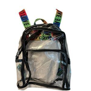 Clear Backpack Transparent Backpacks Stadium Women Men Kids Black Trim LOVE NWT
